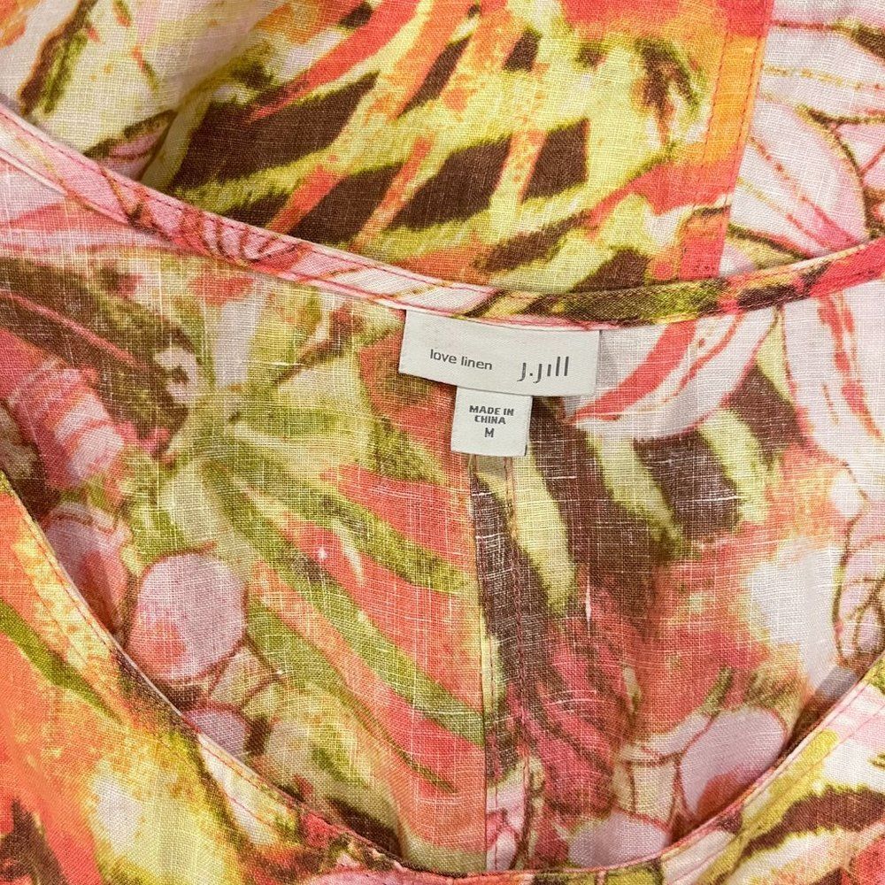 J. Jill Love Linen Dress Size Medium Women's Sleeveless Orange Pink Floral Print - Picture 6 of 7